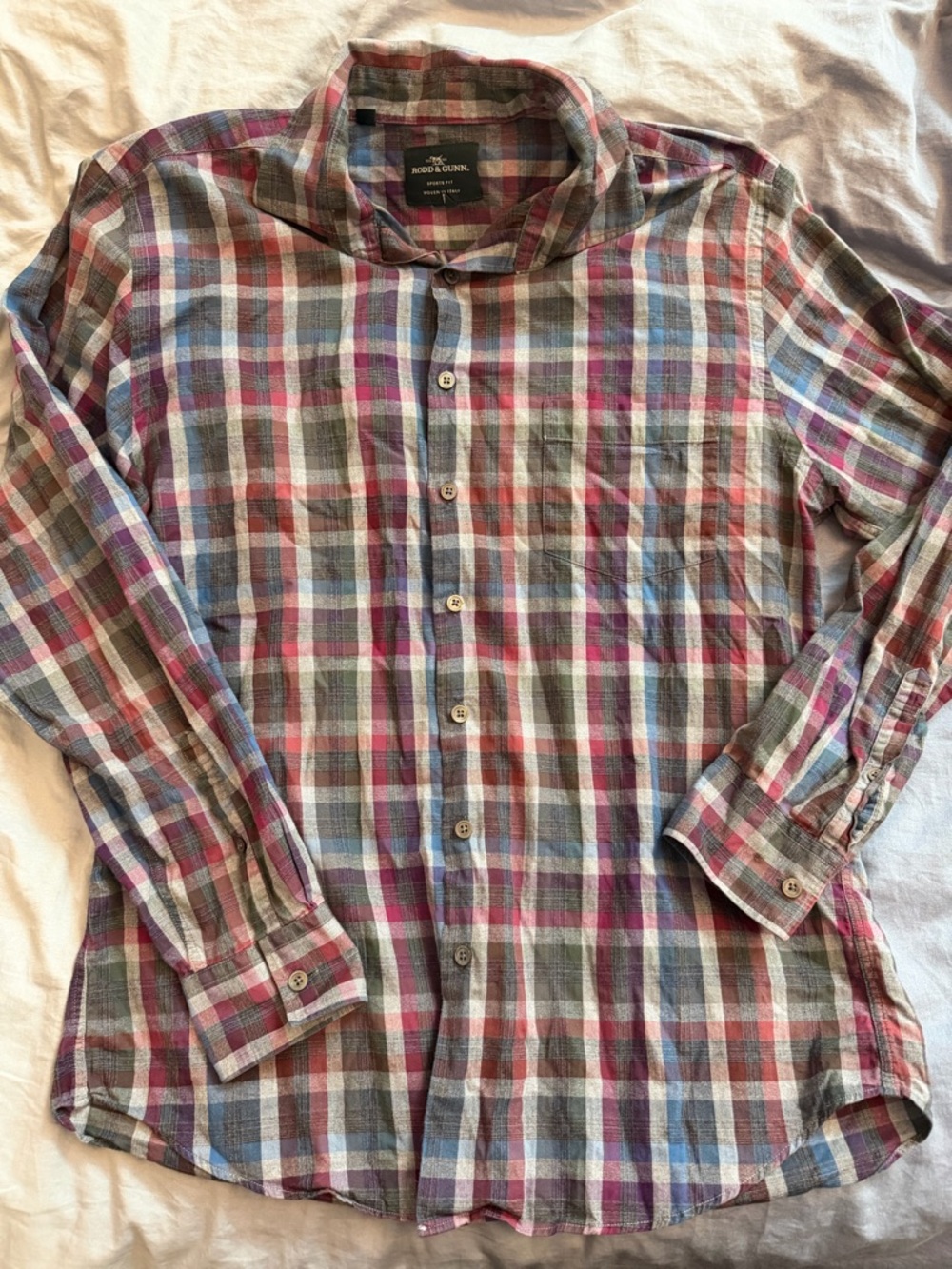 Rodd & Gunn Plaid Button Down Shirt L Sports Fit Cotton Woven Italy Multicolor